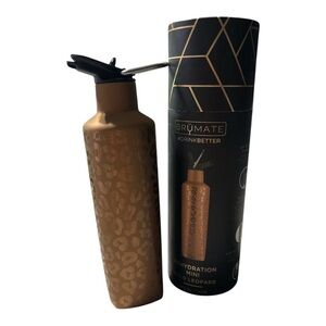BruMate 16 oz Rehydration Bottle Leak Proof Insulated Gold Leopard W/ Straw New